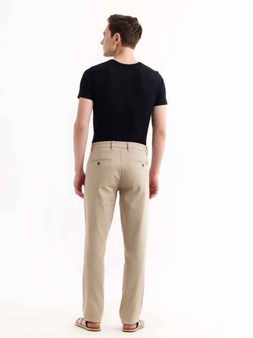 Cream Stretch Slim Fit Trouser