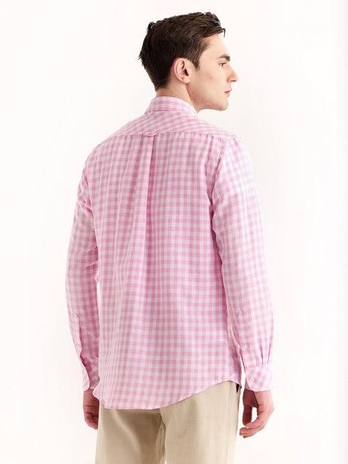 Pink Checked Linen Shirt