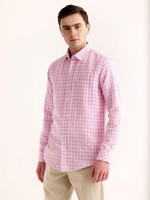 Pink Checked Linen Shirt