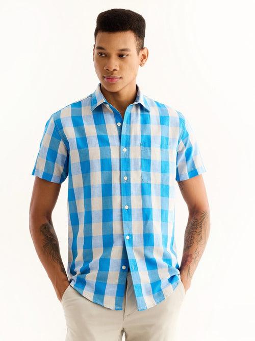 Blue Checked Linen Shirt