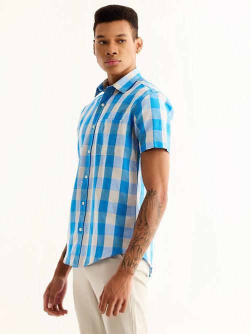 Blue Checked Linen Shirt