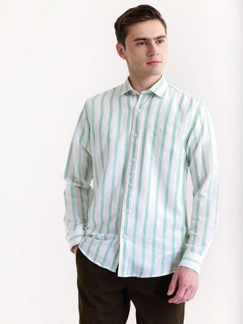 Green Striped Linen Shirt