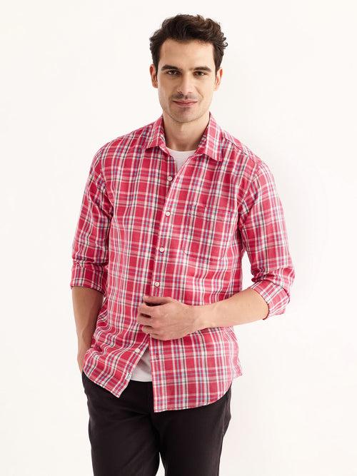 Pink Checked Linen Shirt