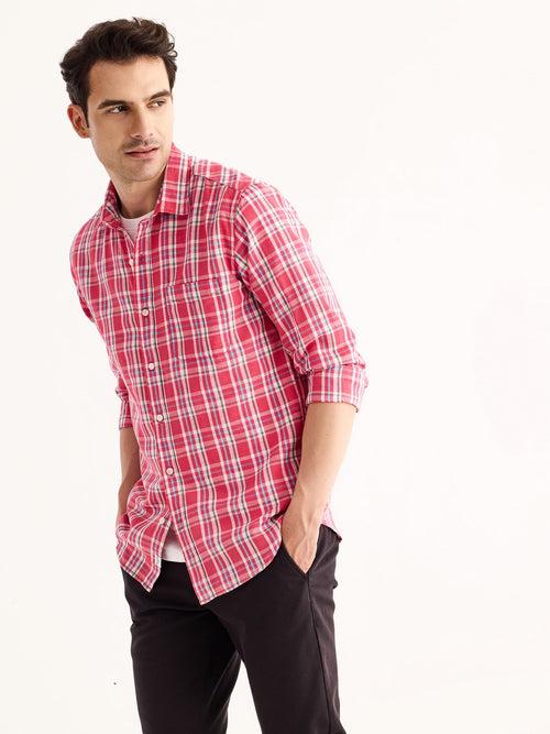 Pink Checked Linen Shirt