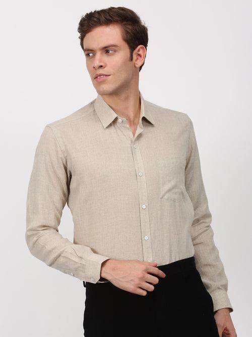 Khaki Solid Long Sleeve Formal Shirt