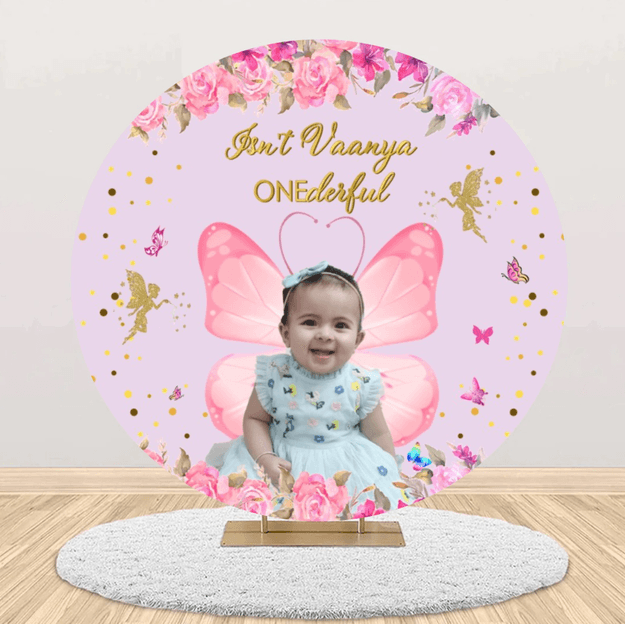 Butterfly Theme Round Birthday Party Backdrop