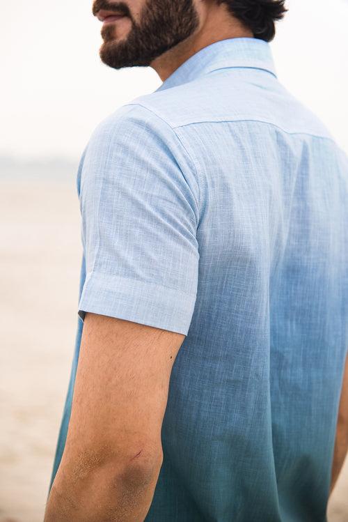 Azure Horizon Handwoven Linen Shirt