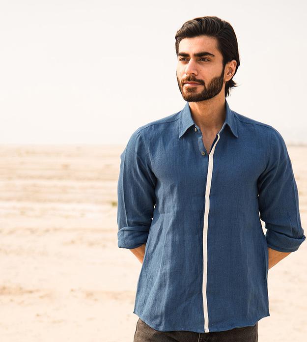 Cobalt Breeze Handwoven Linen Shirt