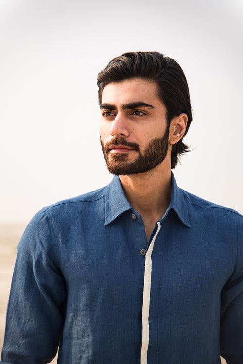 Cobalt Breeze Handwoven Linen Shirt