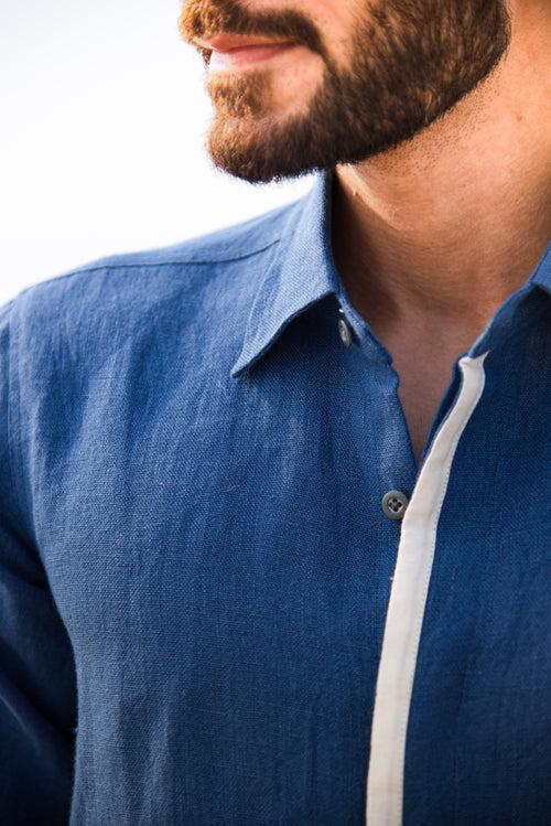 Cobalt Breeze Handwoven Linen Shirt