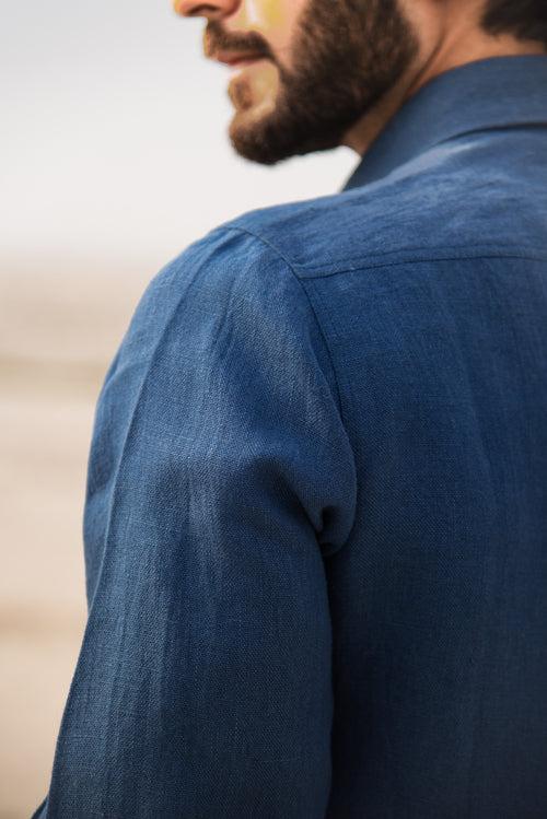 Cobalt Breeze Handwoven Linen Shirt