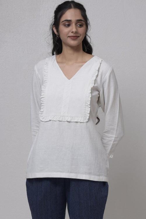 V- Neck Full Sleeves With Gathered - Top