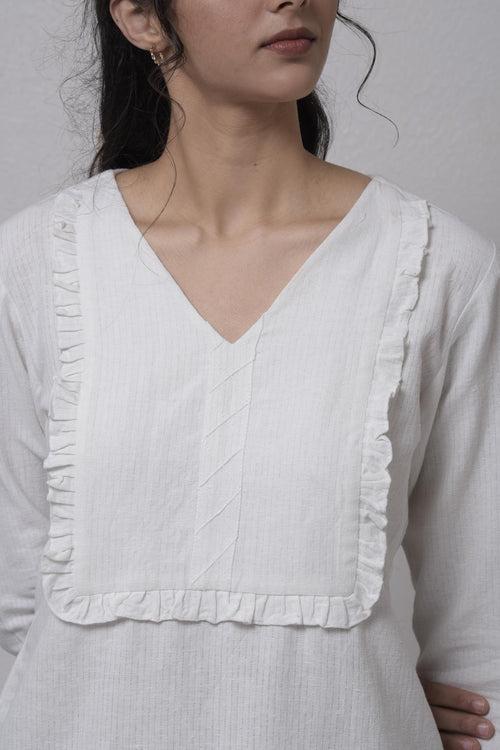 V- Neck Full Sleeves With Gathered - Top