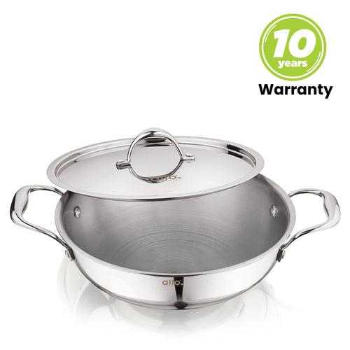 4L Allo CookSafe TriPly Kadhai | Stainless Steel | With Stainless Steel Lid | Induction Friendly | Naturally Non-stick | 28cm