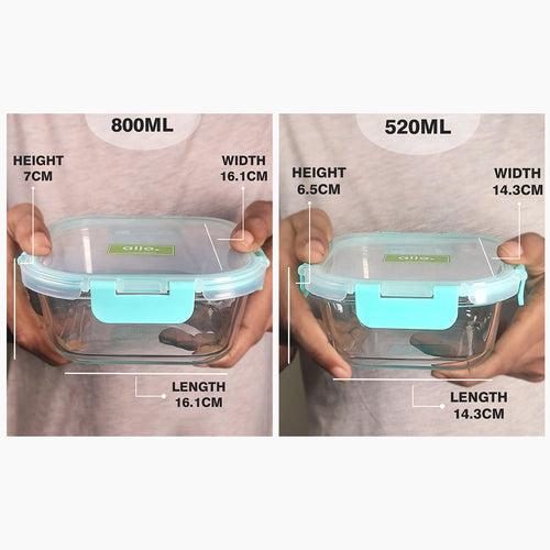 520ml, 800ml Allo FoodSafe Microwave Oven Safe Glass Container with Break Free Detachable Lock