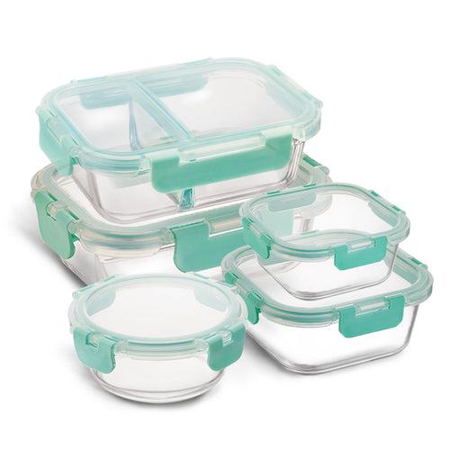640ml, 580ml, 310ml, 520ml, 390ml Allo FoodSafe Microwave Oven Safe Glass Container Gift Box Combo 5pc with Break Free Detachable Lock