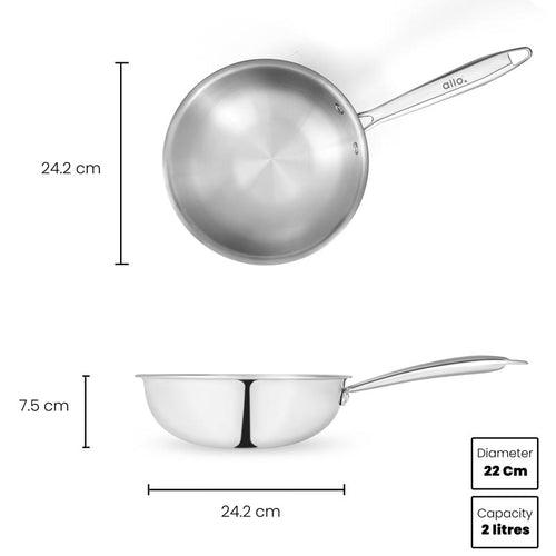 2L Allo CookSafe TriPly Wok | Stainless Steel | Induction Friendly | 22cm