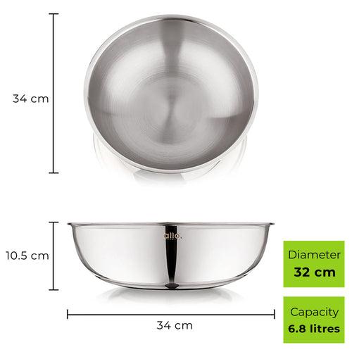 6.8L Allo CookSafe TriPly Tasla | Stainless Steel | Induction Friendly | 32 cm