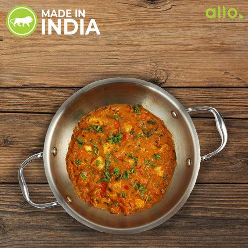 4L Allo CookSafe TriPly Kadhai | Stainless Steel | With Stainless Steel Lid | Induction Friendly | Naturally Non-stick | 28cm