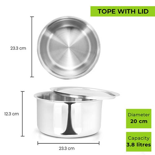 Allo CookSafe TriPly Stainless Steel Kadhai & Tope 2pcs Combo Set of 3 Litres Kadhai with Lid and 3.8 Litres Tope with Lid - Induction Friendly - Naturally Non-Stick, 26Cm & 20Cm