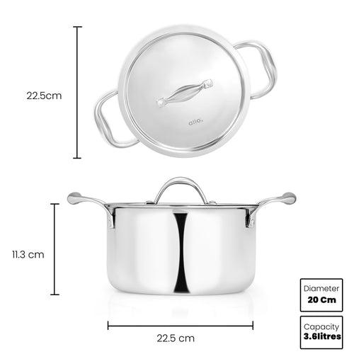 3.6L Allo CookSafe TriPly Saucepot | With Stainless Steel Lid | Induction Friendly | 20cm