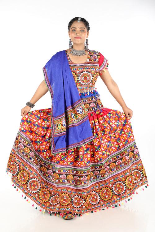 Banjara India Cotton Long Flair Aari Embroidery Kutch Work (Lehenga Choli) Chaniya Choli Set with Dupatta -(CC-BWR-Pink)