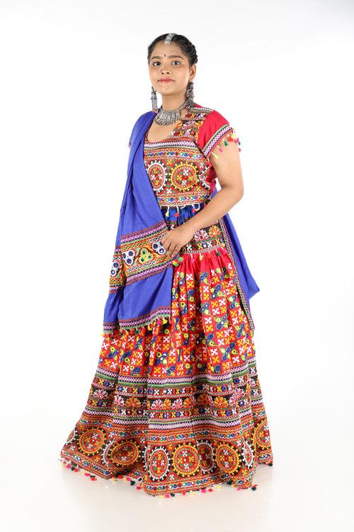 Banjara India Cotton Long Flair Aari Embroidery Kutch Work (Lehenga Choli) Chaniya Choli Set with Dupatta -(CC-BWR-Pink)