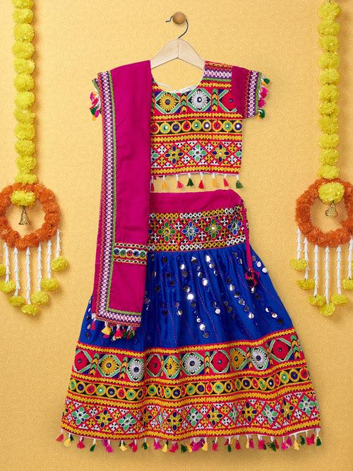 Banjara India Kutchi Emboidered Blue Girls Chaniya Choli with Dupatta (CC-RSGL) - Blue