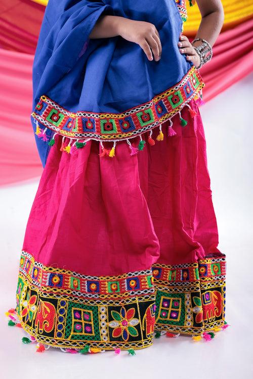 Banjara India Kutchi Emboidered Black Girls Chaniya Choli with Dupatta (CC1-WILD) - Pink