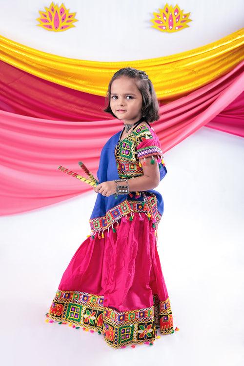 Banjara India Kutchi Emboidered Black Girls Chaniya Choli with Dupatta (CC1-WILD) - Pink