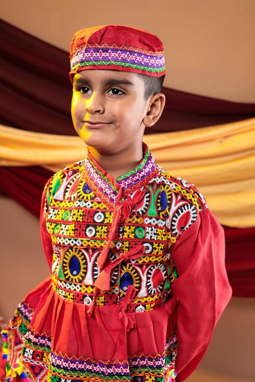 Banjara India Embroidered Kediya Dhoti Set For Boys KD-SELF_Red