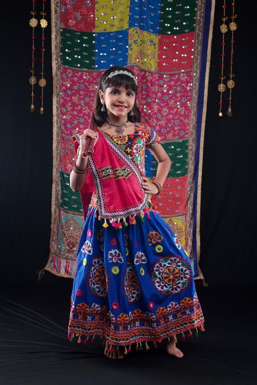 Banjara India Kutchi Emboidered Blue Girls Chaniya Choli with Dupatta (CC-RING) - Blue