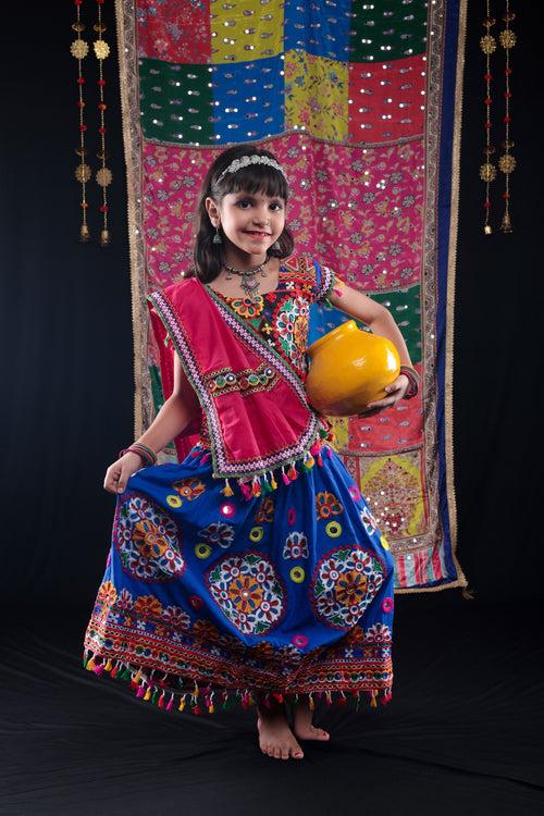 Banjara India Kutchi Emboidered Blue Girls Chaniya Choli with Dupatta (CC-RING) - Blue