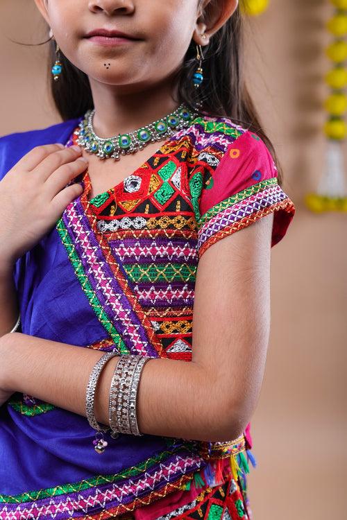 Banjara India Kutchi Emboidered Black Girls Chaniya Choli with Dupatta (CC-DOT) - Pink