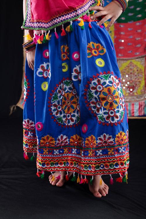 Banjara India Kutchi Emboidered Blue Girls Chaniya Choli with Dupatta (CC-RING) - Blue