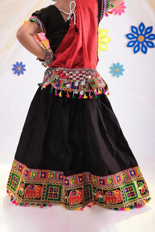 Banjara India Kutchi Emboidered Black Girls Chaniya Choli with Dupatta (CC1-WILD) - Black