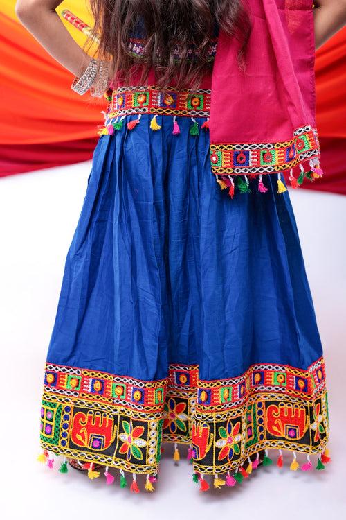 Banjara India Kutchi Emboidered Black Girls Chaniya Choli with Dupatta (CC1-WILD) - Blue