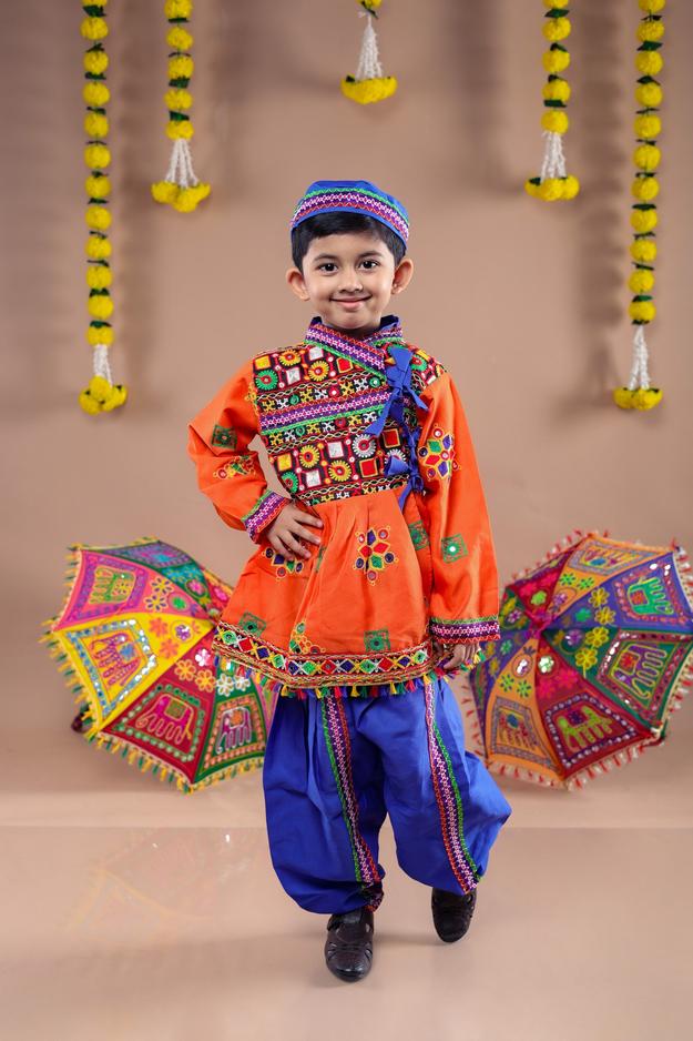 Banjara India Embroidered Kediya Dhoti Set For Boys KD-CONT-Orange