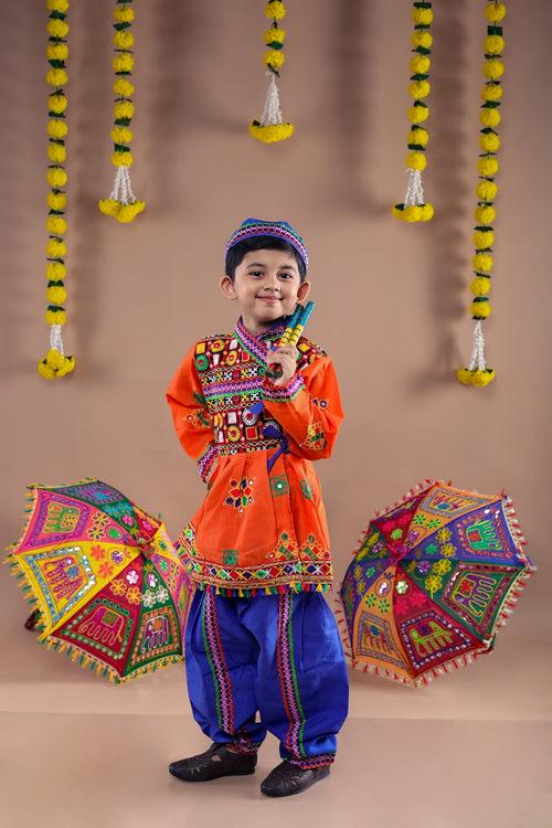 Banjara India Embroidered Kediya Dhoti Set For Boys KD-CONT-Orange