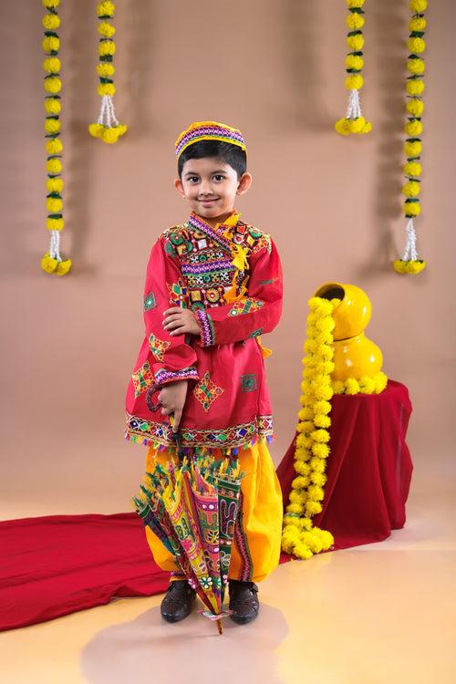 Banjara India Embroidered Kediya Dhoti Set For Boys KD-CONT_Red