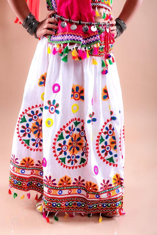 Banjara India Kutchi Emboidered White Girls Chaniya Choli with Dupatta (CC-RING) - WHITE