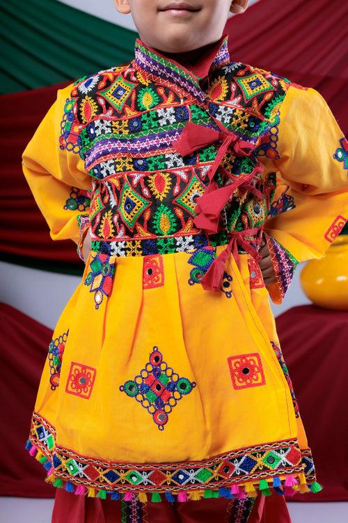 Banjara India Embroidered Kediya Dhoti Set For Boys KD-CONT_Yellow