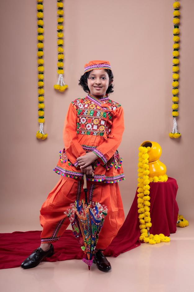 Banjara India Embroidered Kediya Dhoti Set For Boys KD-SELF_Orange