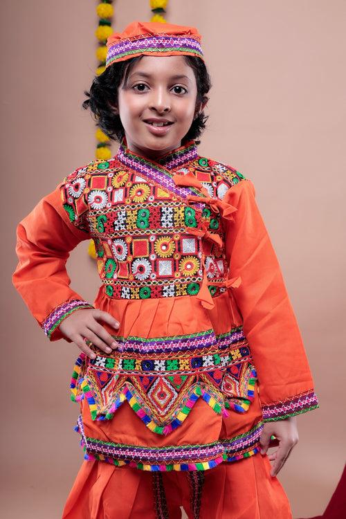 Banjara India Embroidered Kediya Dhoti Set For Boys KD-SELF_Orange