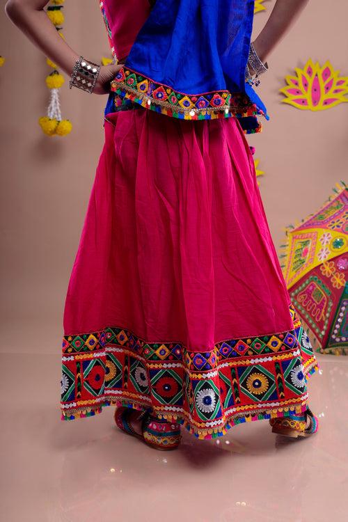 Banjara India Kutchi Emboidered Black Girls Chaniya Choli with Dupatta (CC-DMND) - Pink