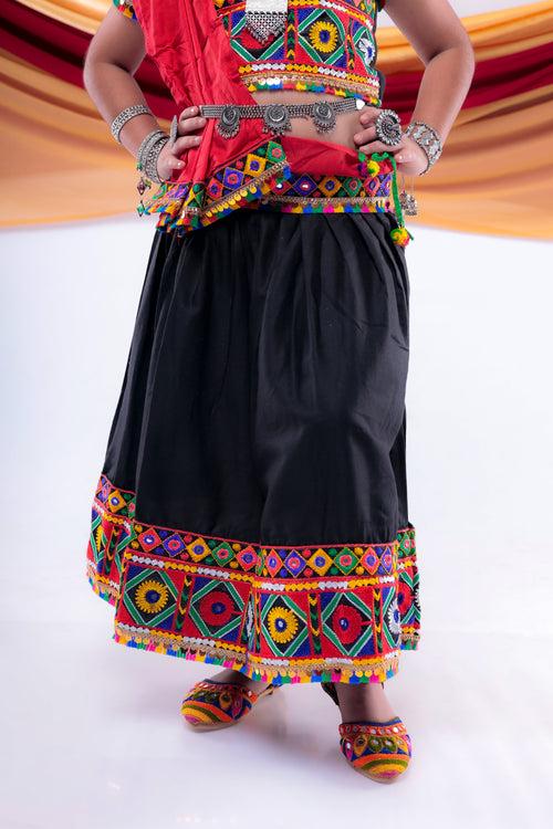 Banjara India Kutchi Emboidered Black Girls Chaniya Choli with Dupatta (CC-DMND) - BLACK