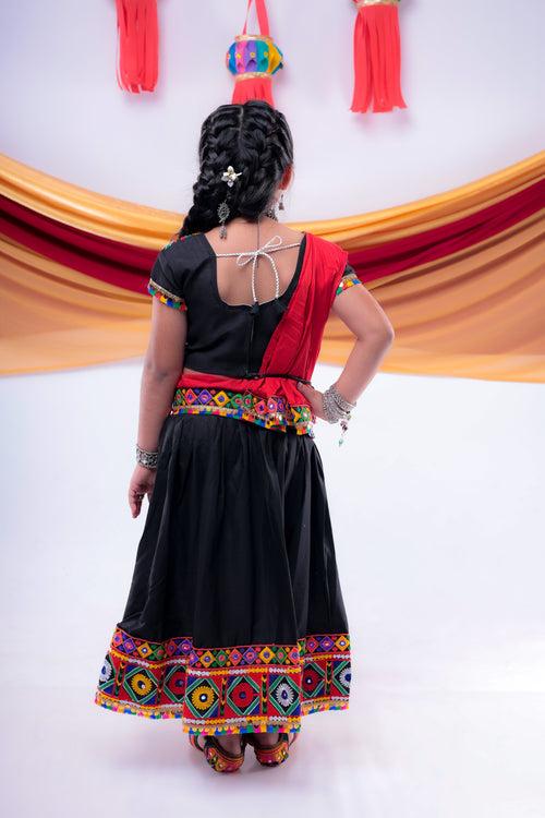 Banjara India Kutchi Emboidered Black Girls Chaniya Choli with Dupatta (CC-DMND) - BLACK