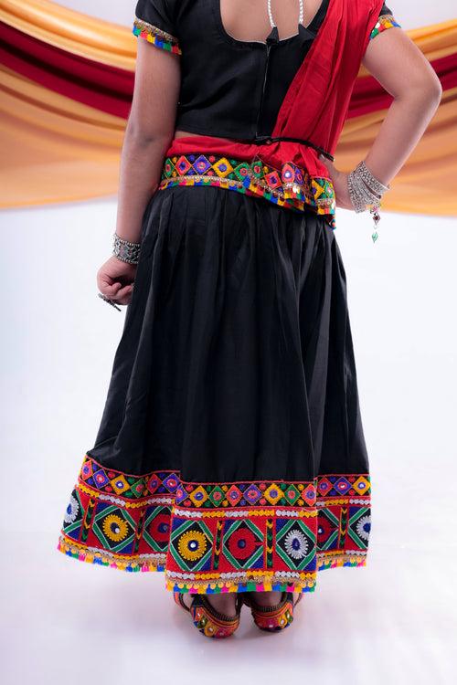 Banjara India Kutchi Emboidered Black Girls Chaniya Choli with Dupatta (CC-DMND) - BLACK