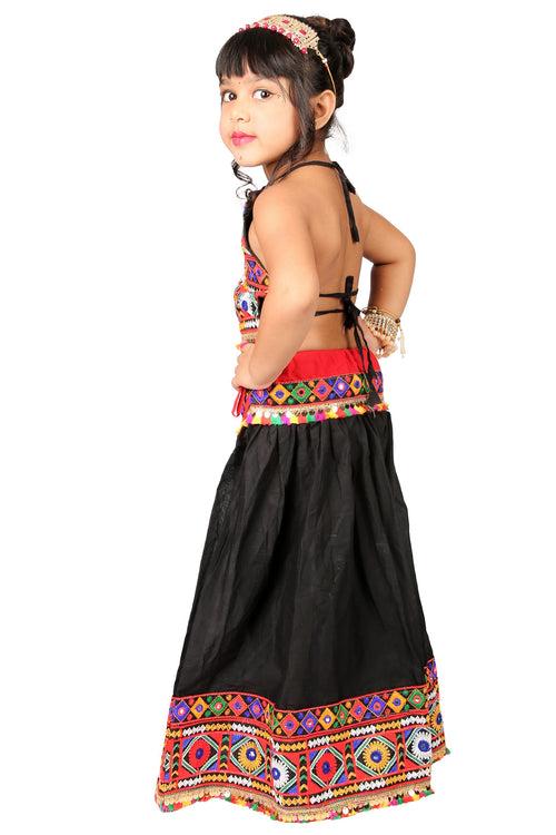 Banjara India Kutchi Emboidered Black Girls Chaniya Choli with Dupatta (CC-DMN) - Black