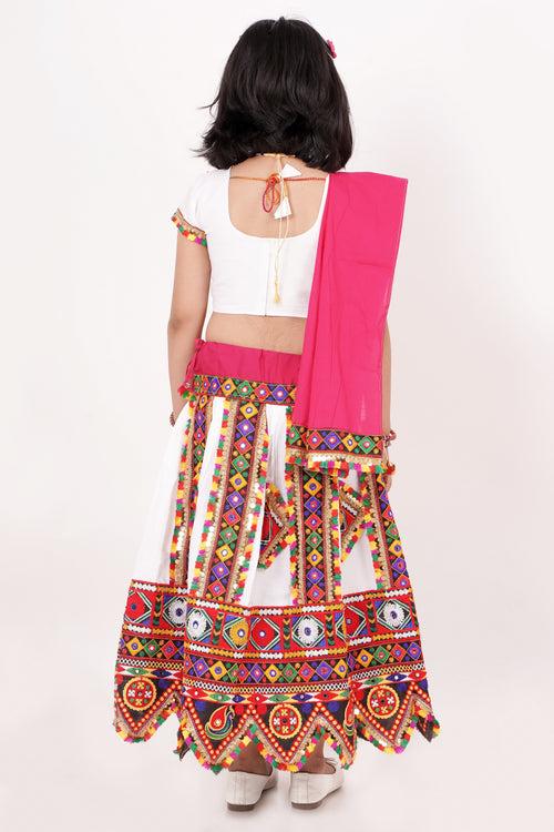 Banjara India Kutchi Emboidered Black Girls Chaniya Choli with Dupatta (CC-PTW) - White